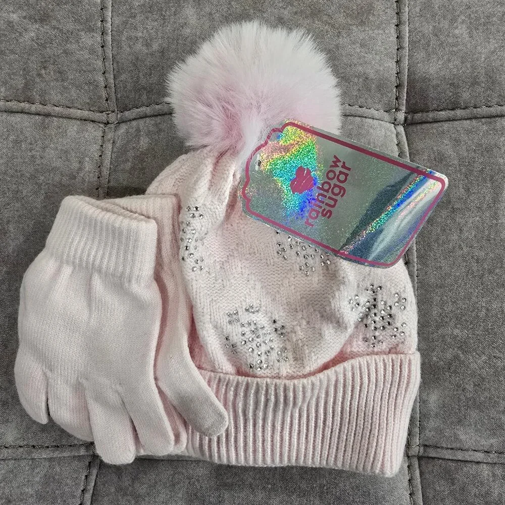 NWT Rainbow Sugar Girls Hat and Gloves, 2 Piece Set